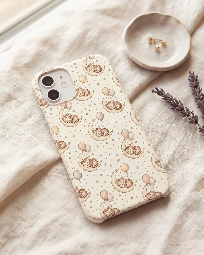 Sleepy moon kitten pattern case