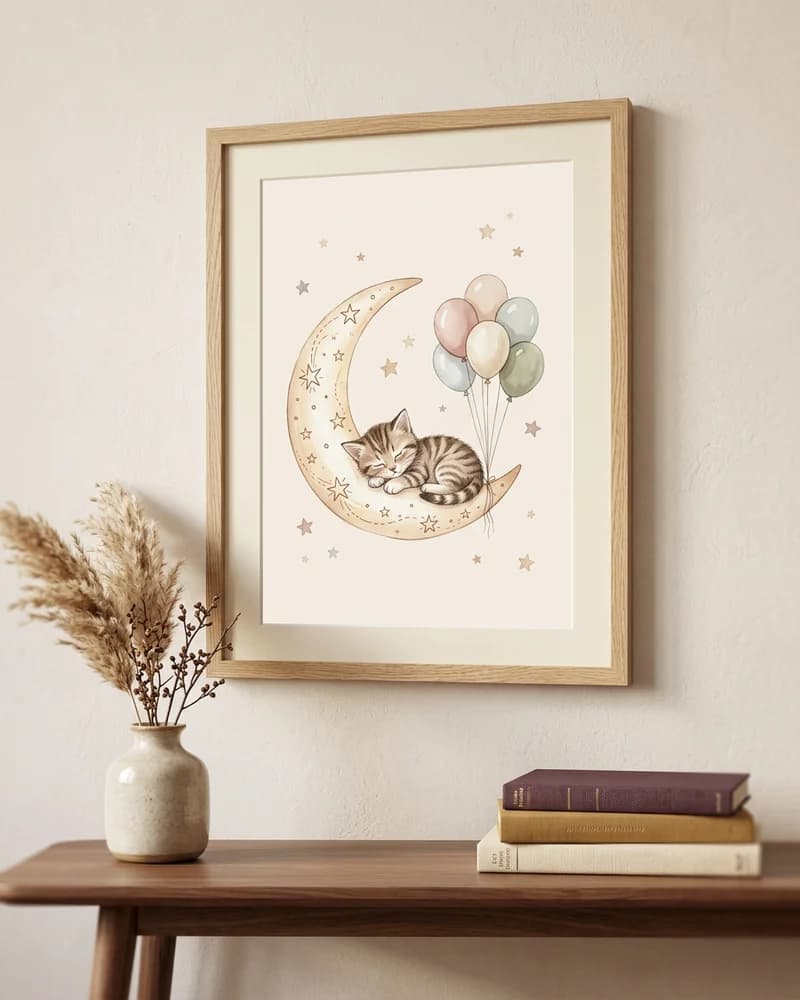Kitten crescent balloon dream poster