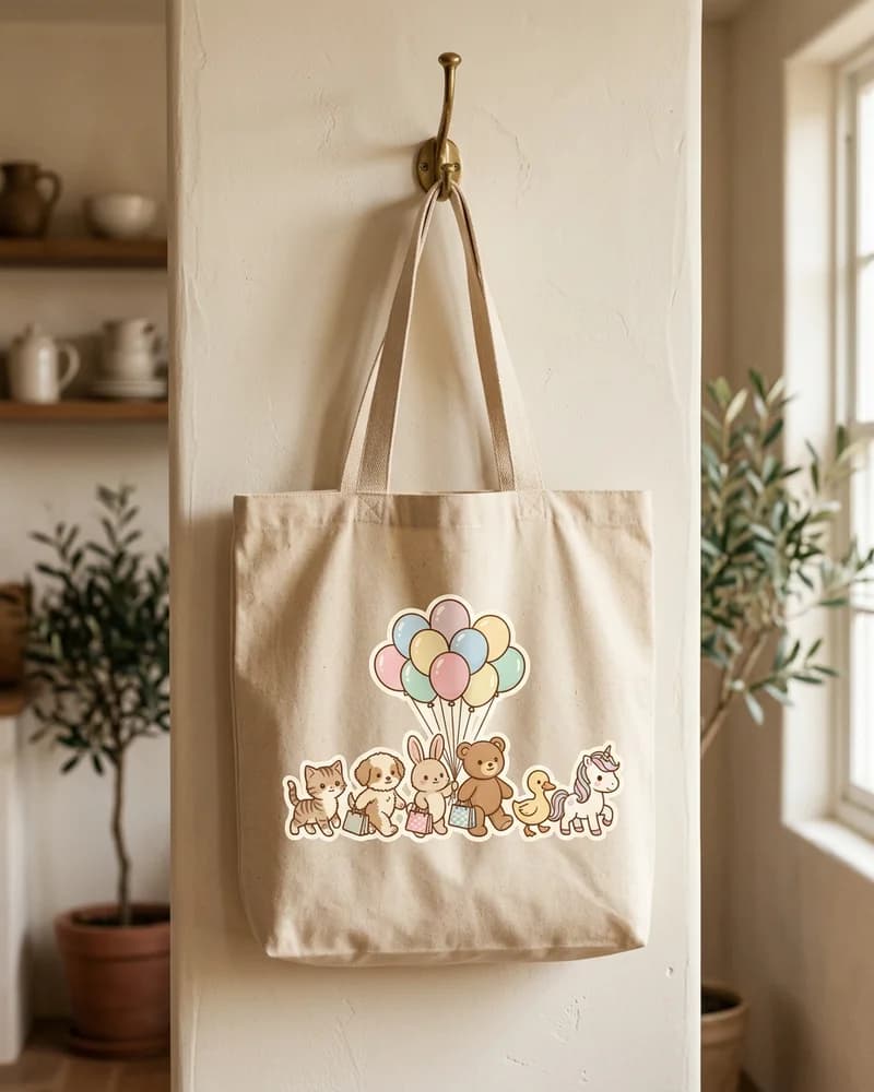 Baby animal balloon market tote