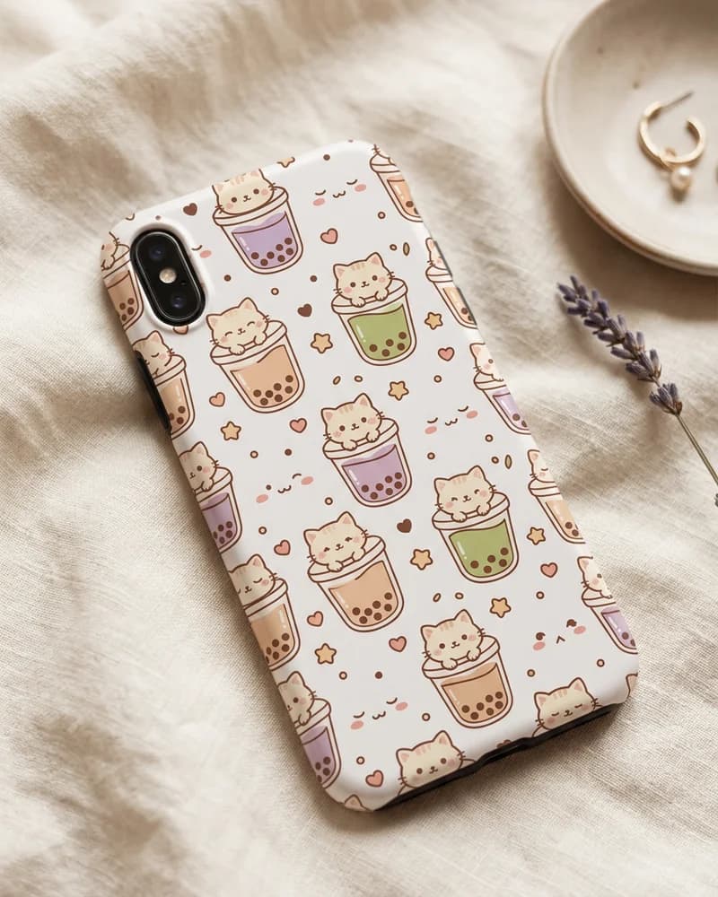 Bubble tea kitten stickers case