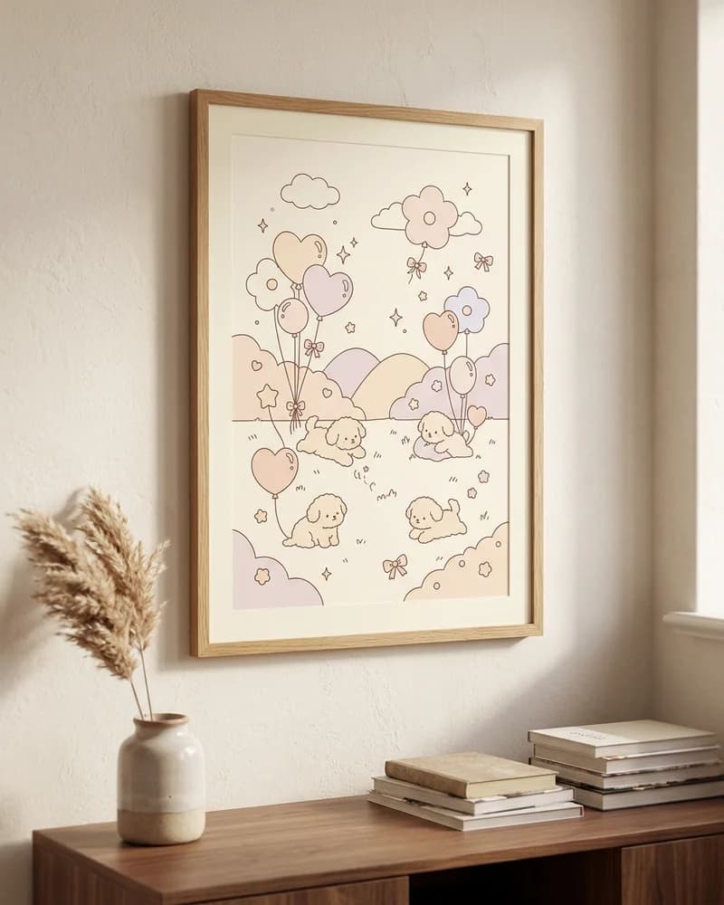 Balloon garden puppies poster