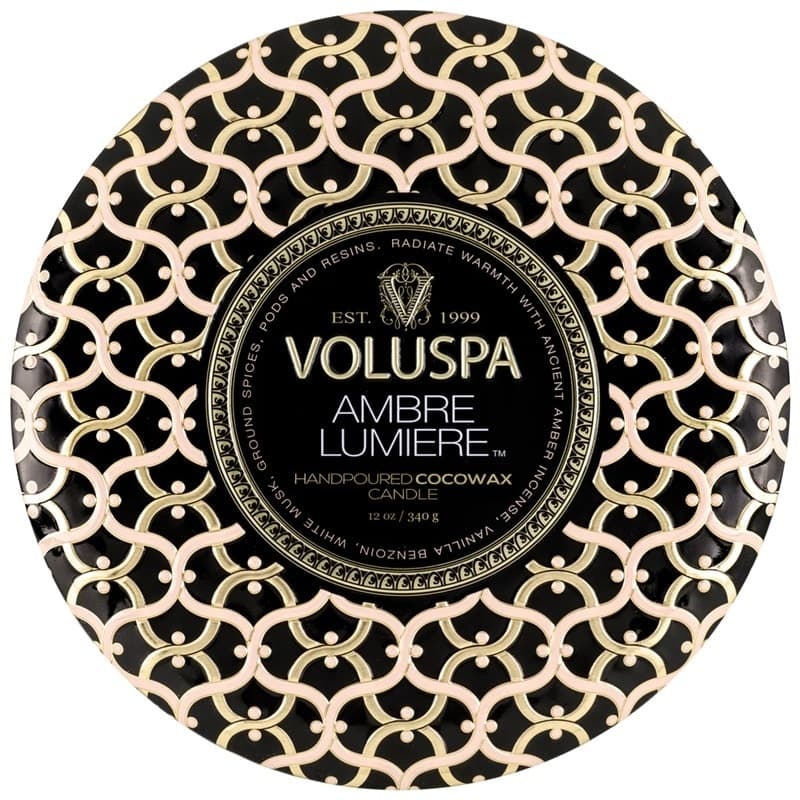 Voluspa 3-Wick Candle Decorative Tin Ambre Lumiere 340g