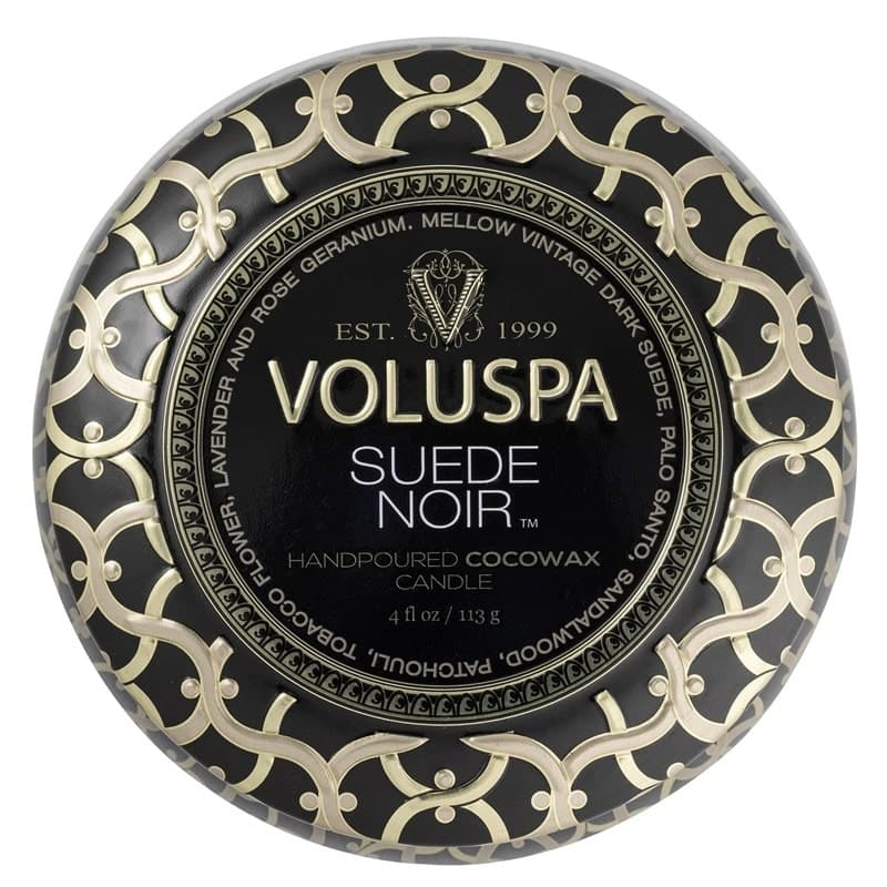 Voluspa Decorative Tin Candle Suede Noir 113g