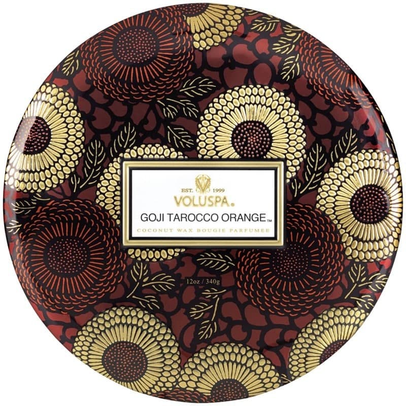 Voluspa 3-Wick Candle Decorative Tin Goji Tarocco Orange 340g