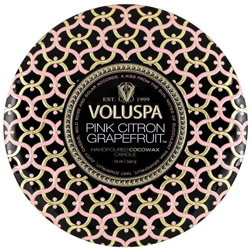 Voluspa 3-Wick Candle Decorative Tin Pink Citron Grapefruit 340g