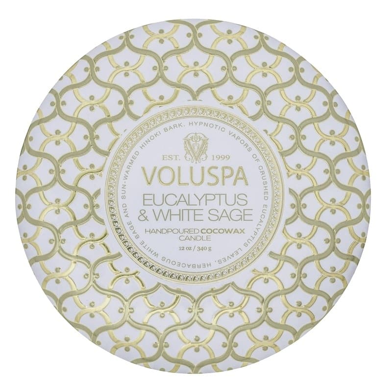 Voluspa 3-Wick Candle Decorative Tin Eucalyptus & White Sage 340g
