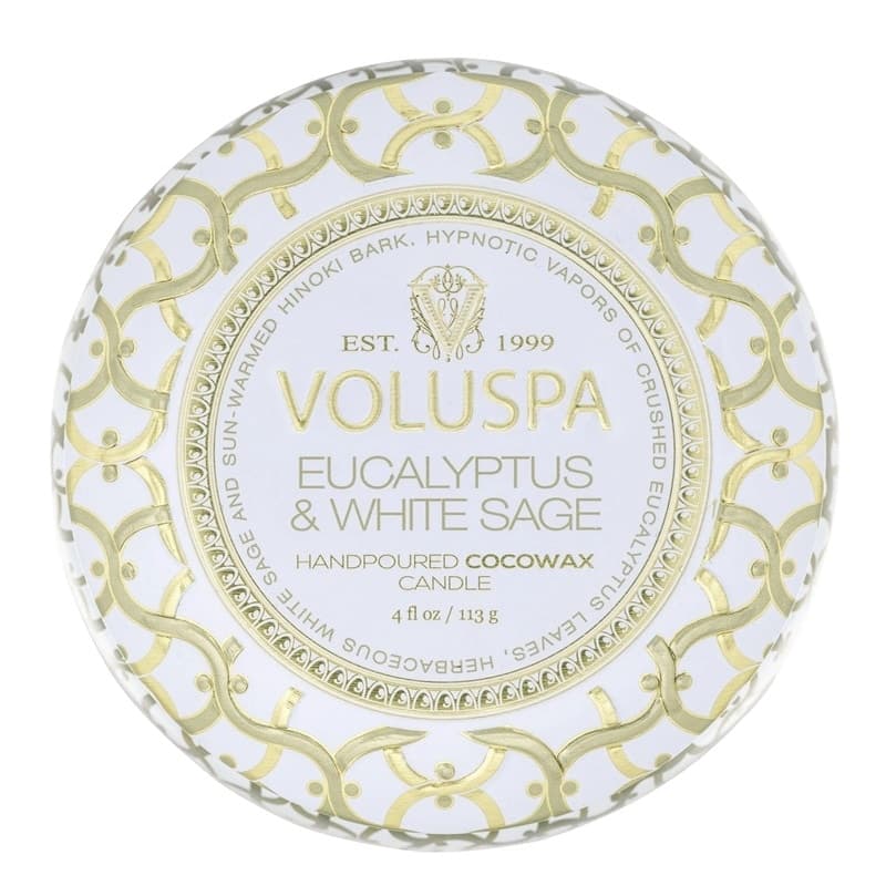 Voluspa Decorative Tin Candle Eucalyptus & White Sage 113g