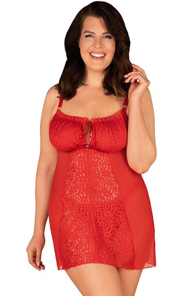 Obsessive Blossmina Chemise & Thong Red - 6XL/7XL
