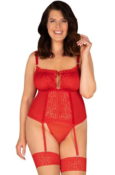 Obsessive Blossmina Corset & Thong Red - 6XL/7XL