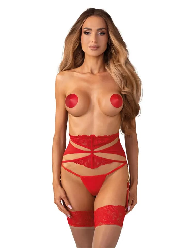 Obsessive Matildea Garter Belt Red - XXL/XXXL
