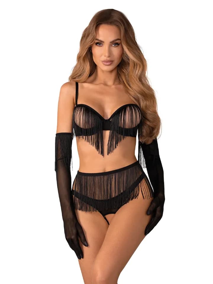 Obsessive Rossay 4-pcs Crotchless Set Black - L/XL