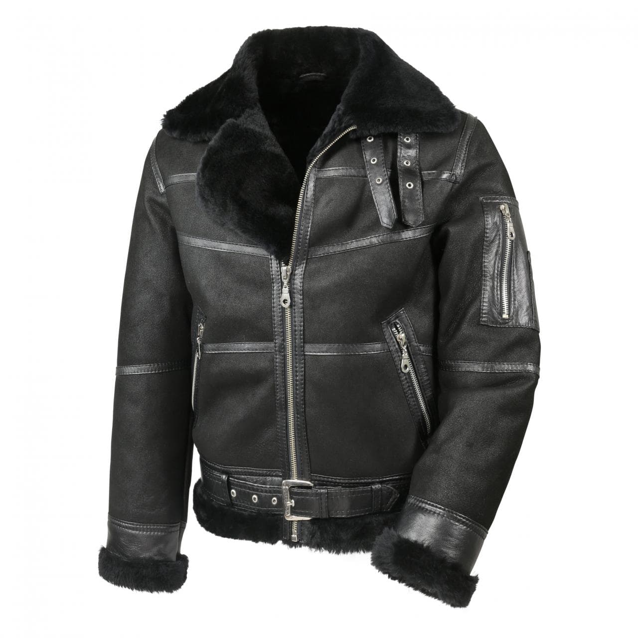 Lammfelljacke - B16 MODELL 7 SCHWARZ - Größe: M