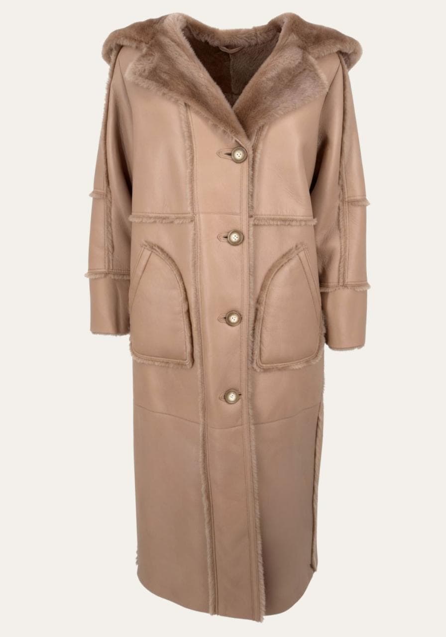Shearling-Lammfellmantel Camille – Feminine Eleganz in Beige - Größe: M