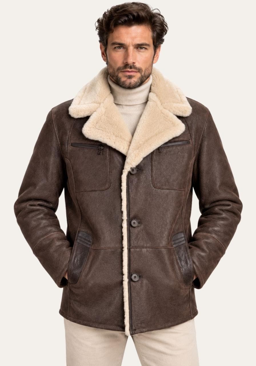 Shearling Lammfelljacke im klassischen Field-Jacket-Stil - Größe: L