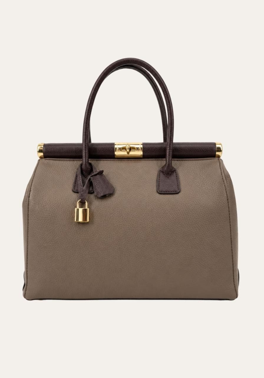 Henkeltasche aus Dollaro-Leder im Doctor-Bag-Stil Taupe/D... -