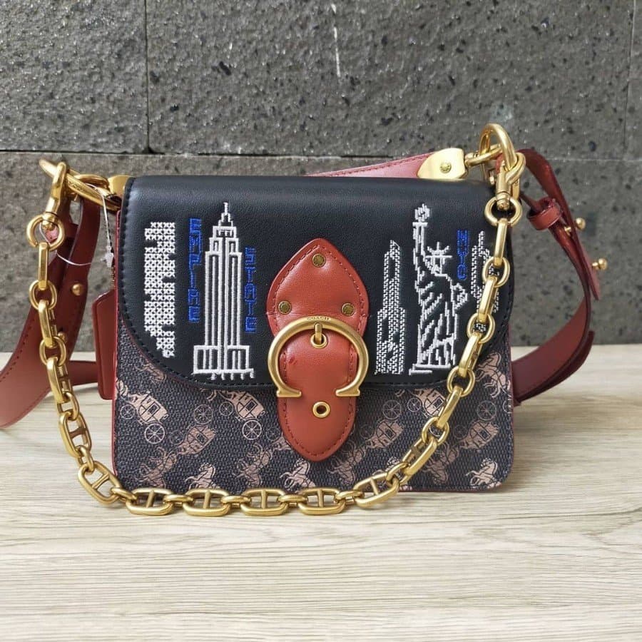Coach Beat Shoulder Bag 18 In Signature Canvas Stardust City Skyline Embroidery C0770 Tan Truffle Rust