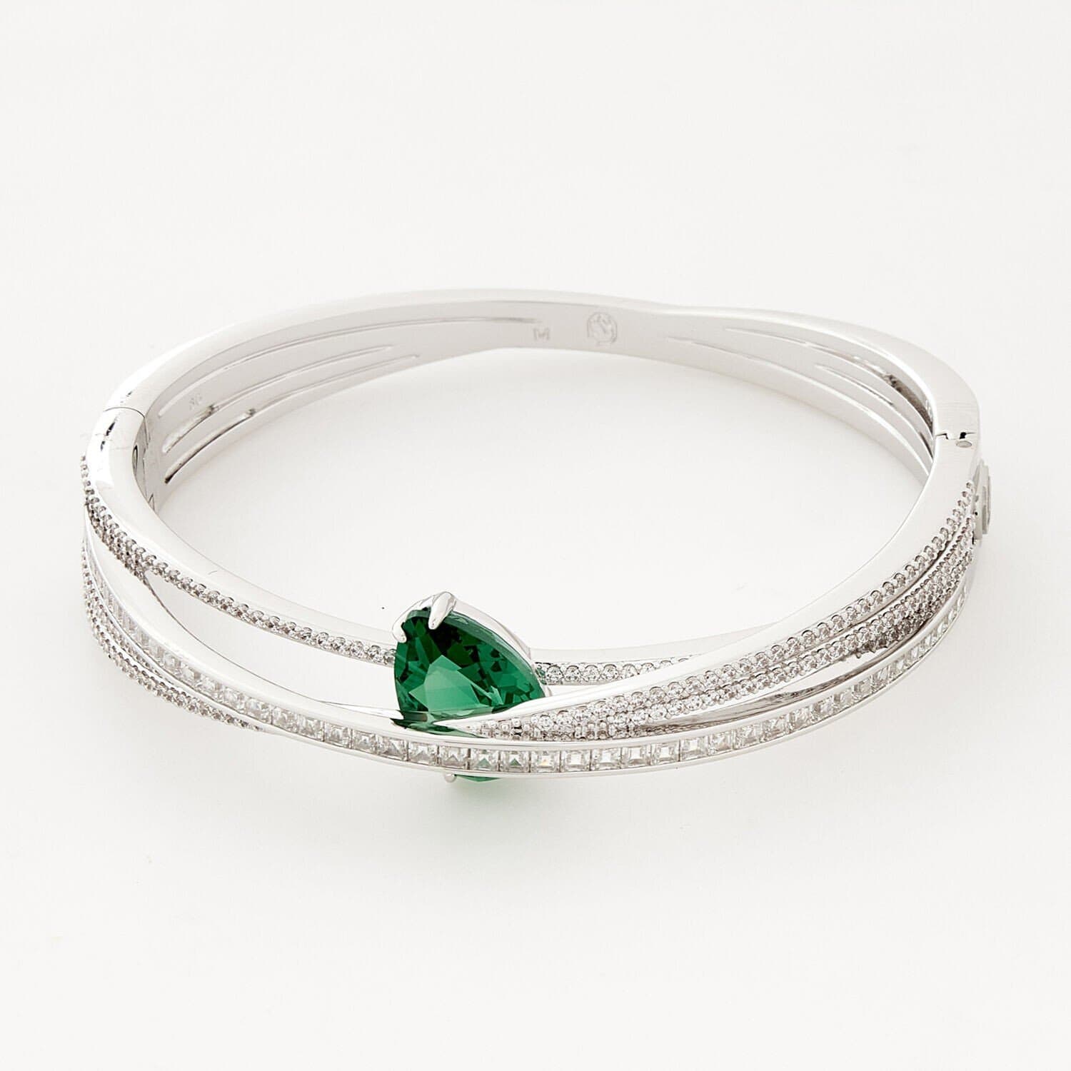 Swarovski 5665327 Rhodium Plated Hyperbola Green Bangle Bracelet Size M