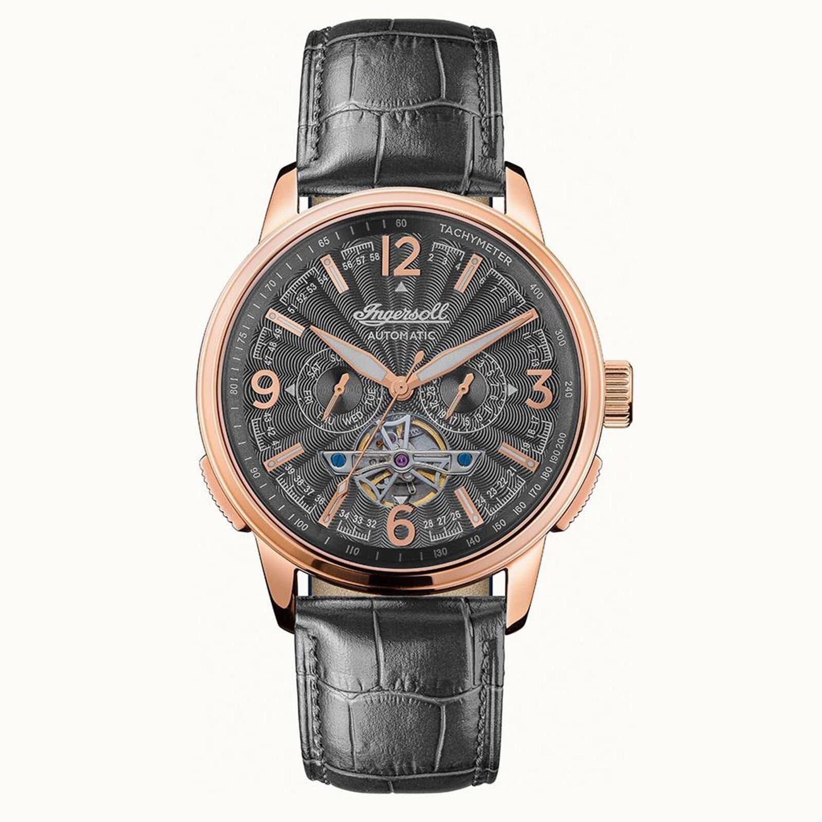 Ingersoll The Regent Automatic Black Dial Leather Strap Mens Watch I00302B