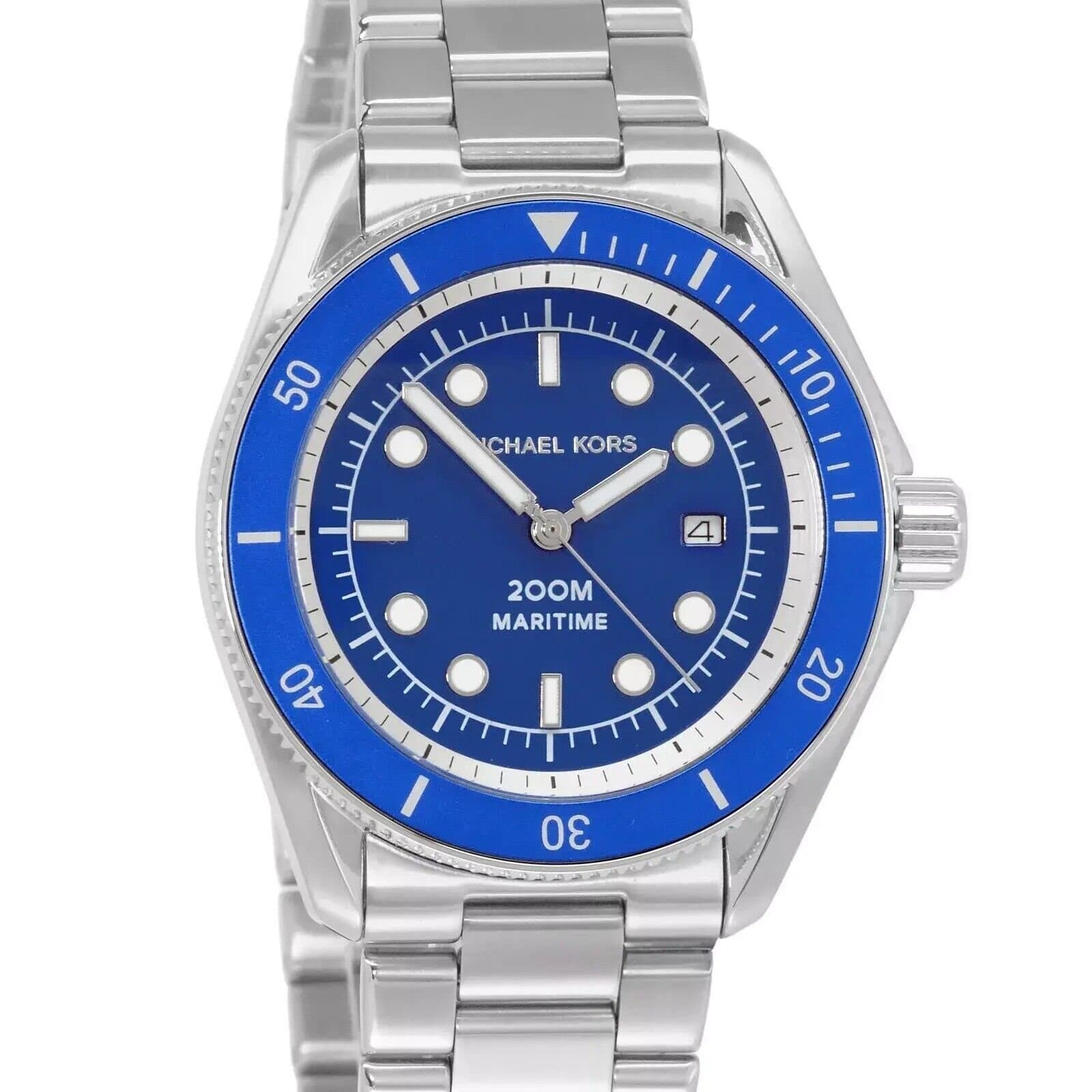 Michael Kors Maritime Mens 200m Diver Watch Blue Dial Silver Bracelet MK9160