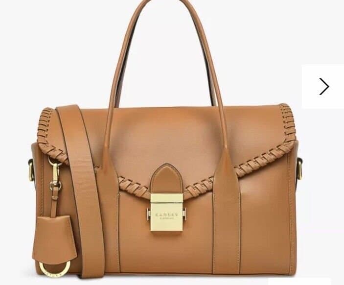 RADLEY Loaf Lane Medium Whipstitch Leather Flap Over CrossBody Bag Tan Butterscotch