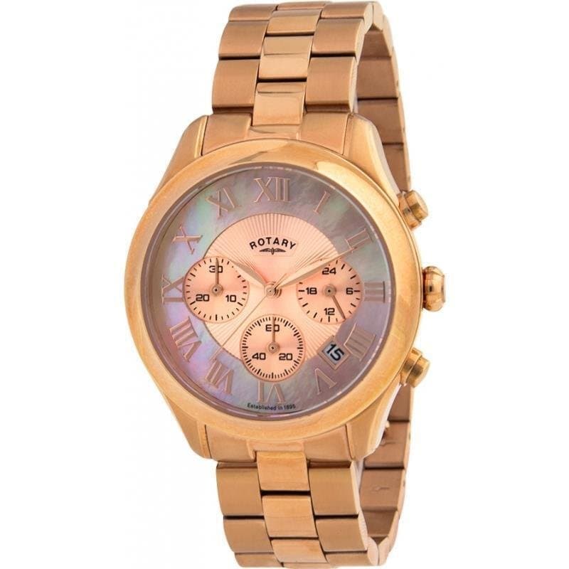 Rotary Womens Chronograph Quartz Watch with Rose Gold Bracelet Strap LB007/C/25