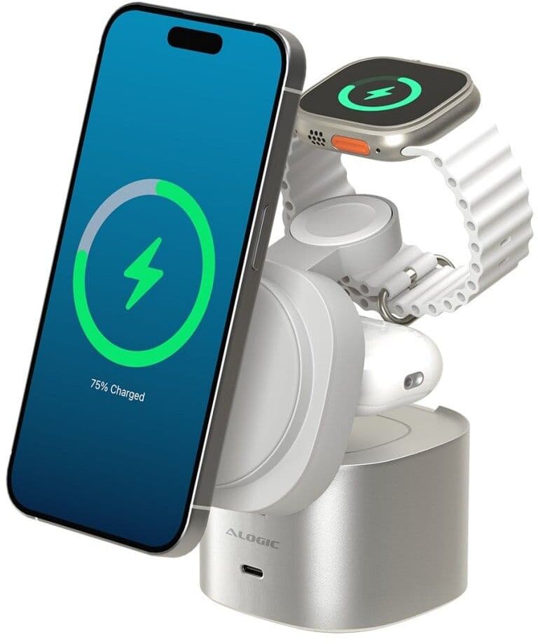 Alogic PowerPod 4-i-1 Qi2 Trådløs Laderstativ - Hvit
