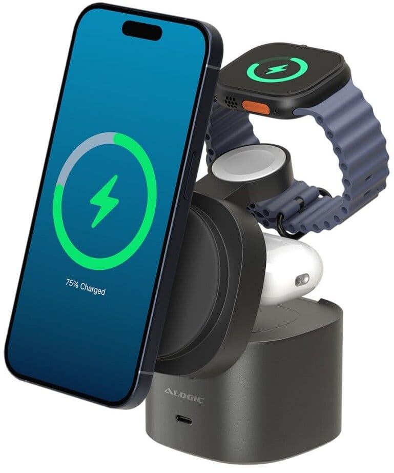 Alogic PowerPod 4-i-1 Qi2 Trådløs Laderstativ - Svart