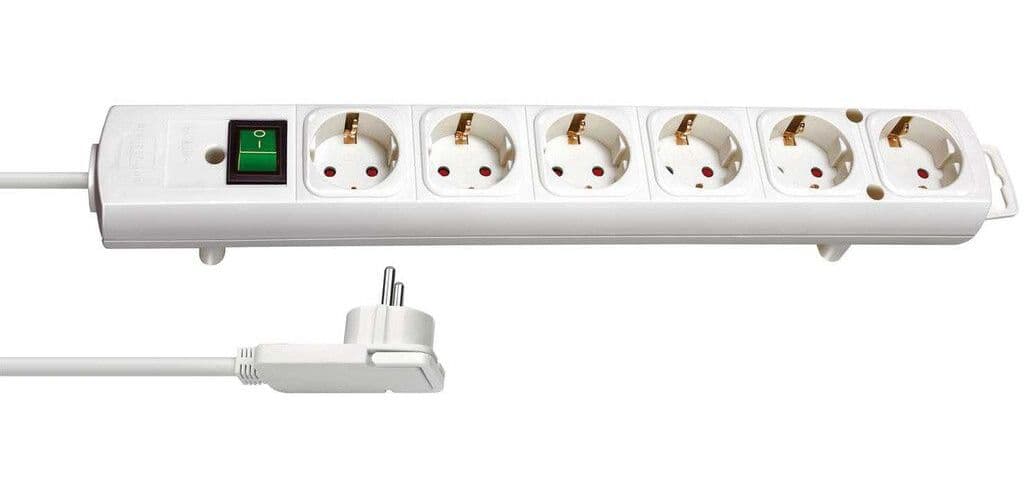Brennenstuhl 6-veis med flat kontakt - Hvit