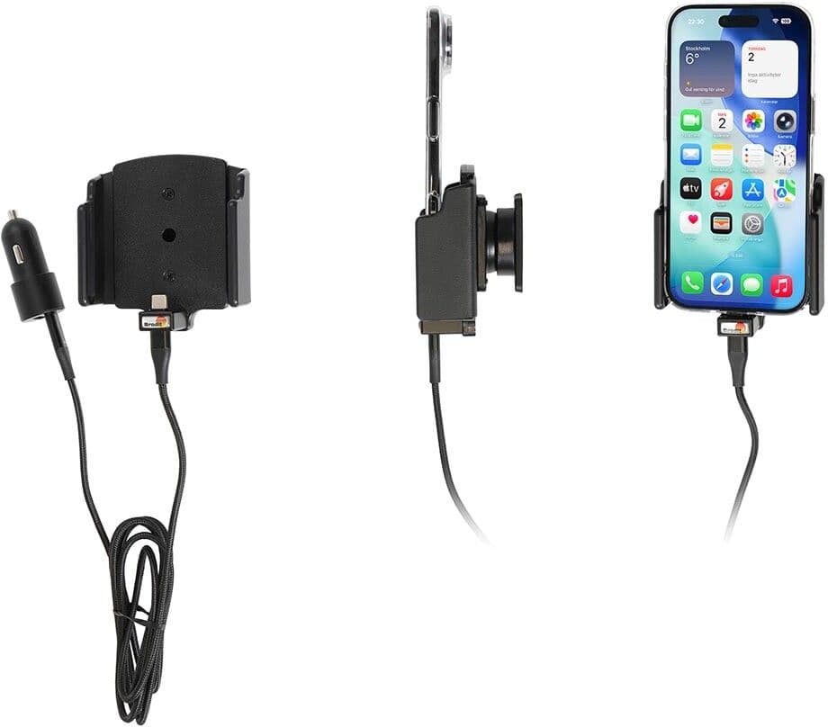 Brodit Aktiv holder med USB-kabel og sigarettadapter 721457