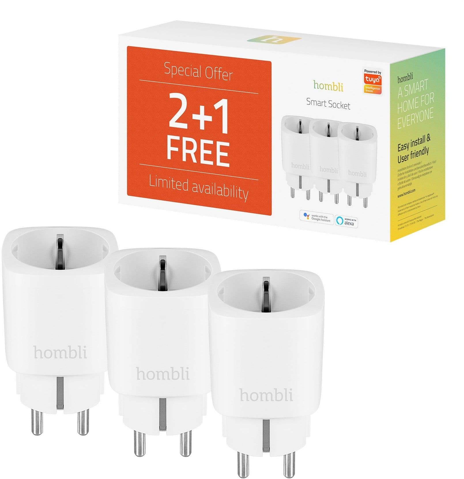 Hombli Smart Socket Promo Pack 2 + 1 - Hvit