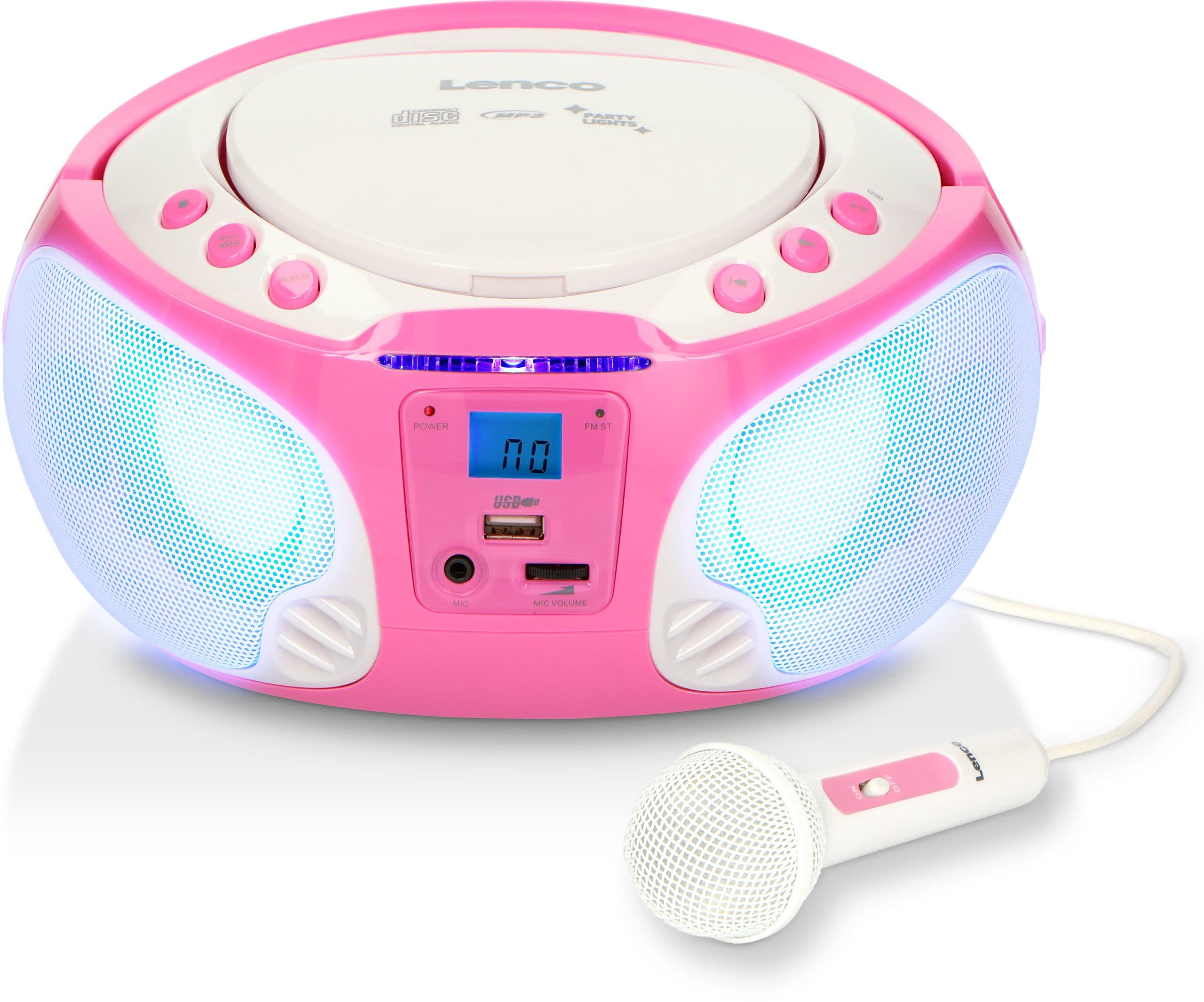 Lenco SCD-650 Karaokeradio med mikrofon og lyseffekter - Rosa