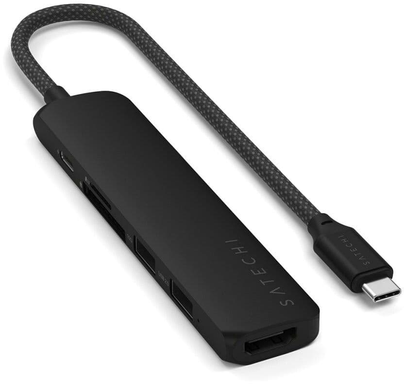 Satechi 6-i-1 USB-C Slim Multiport Adapter - Svart