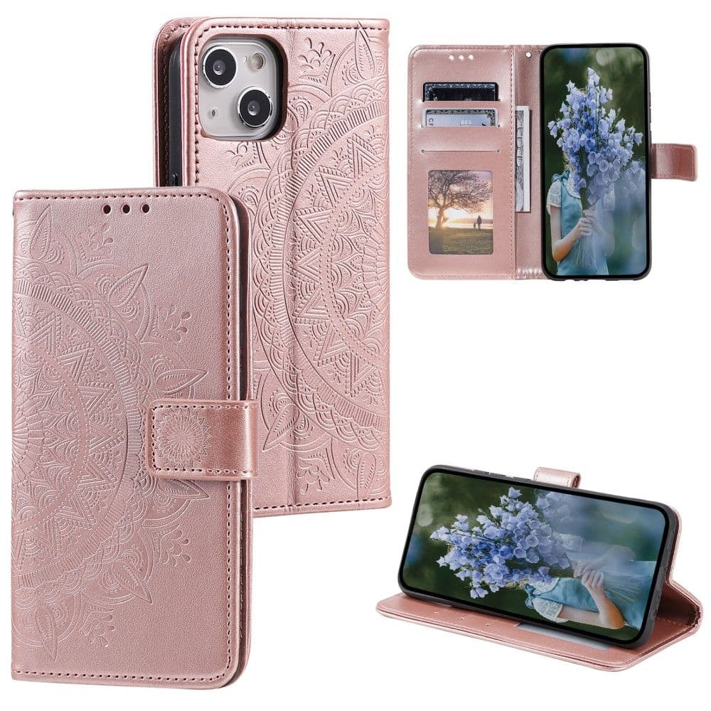 Trolsk Lommebokdeksel Mandala med Stropp (iPhone 15) - Roségull