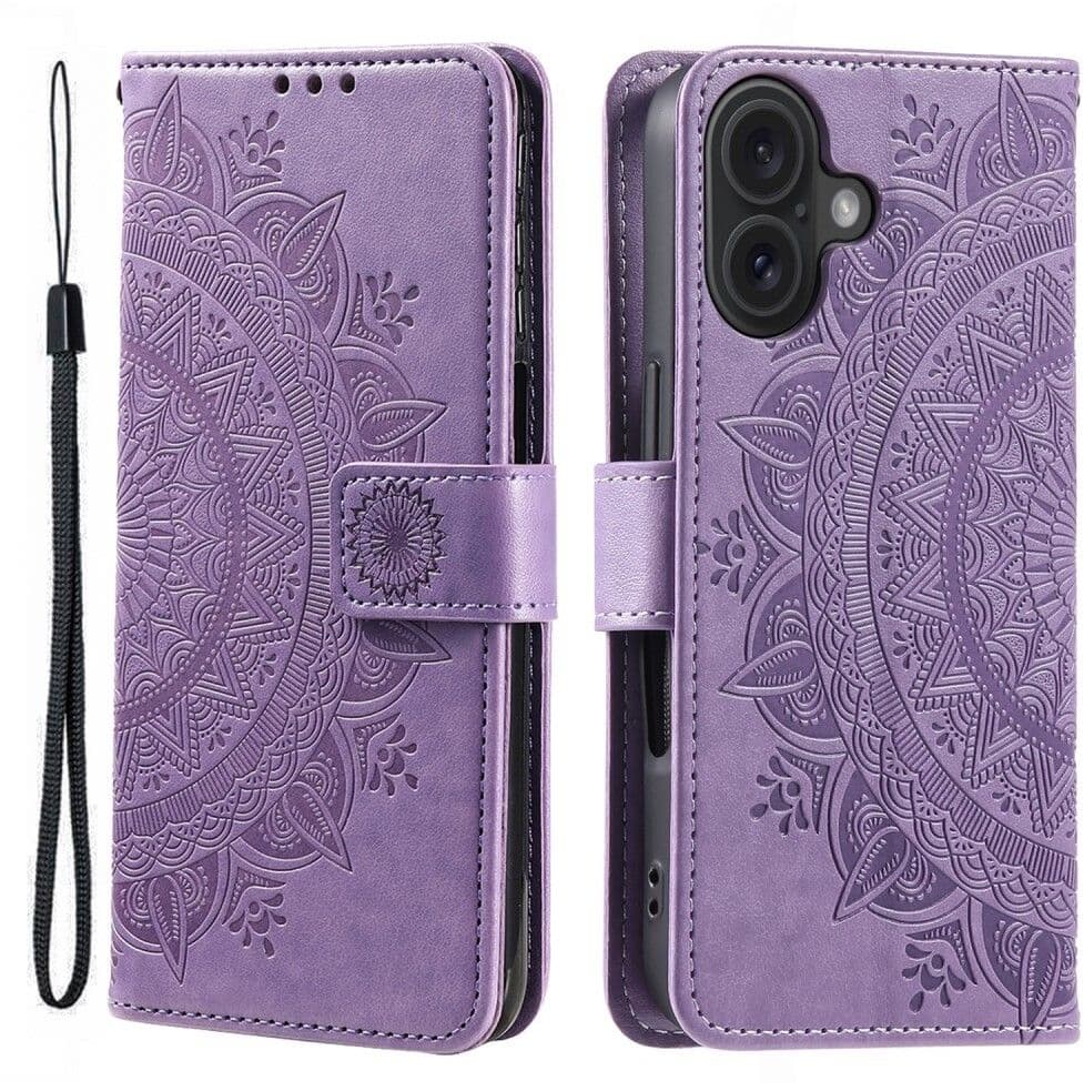Trolsk Lommebokdeksel Mandala med Stropp (iPhone 16) - Lilla