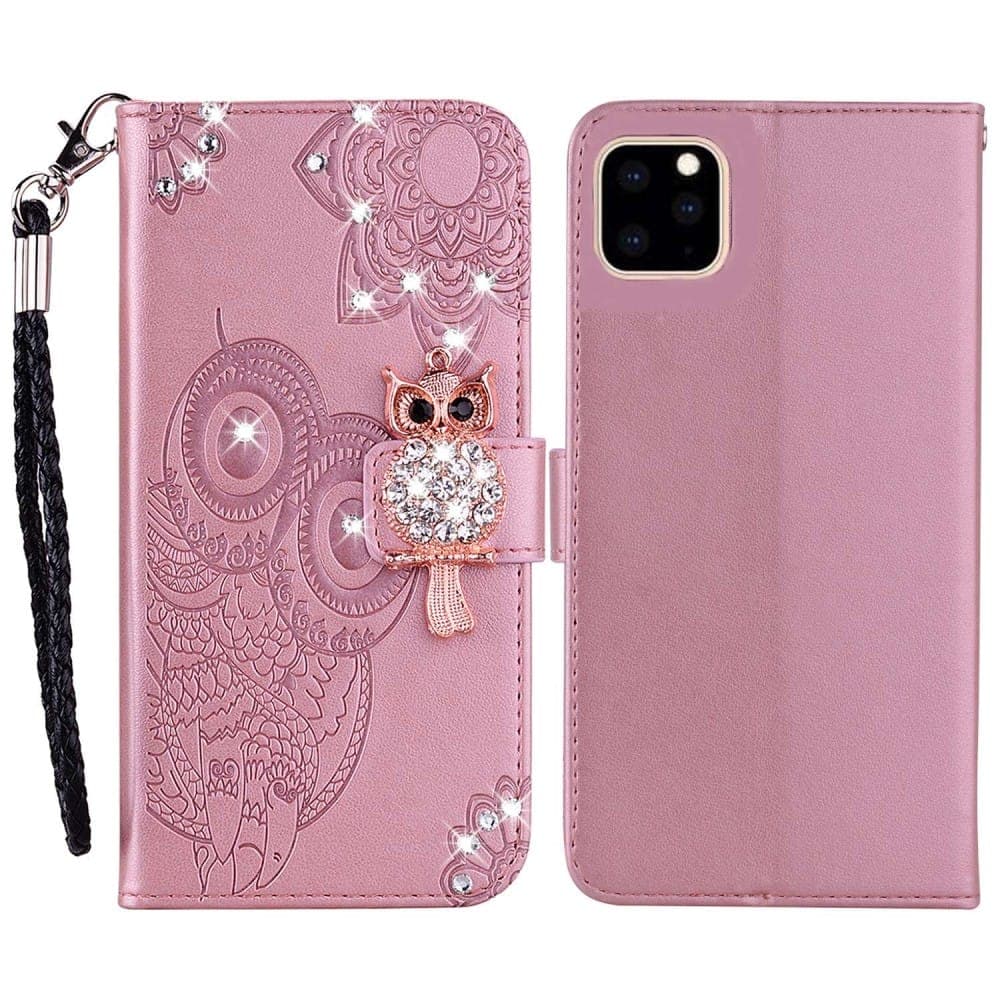 Trolsk Lommebokdeksel Strass - Ugle (iPhone 14 Plus) - Rosa