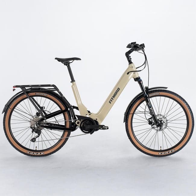 FitNord Venture 700FS DesertMax Elsykkel, matt sand, Ramme 48 cm, dekk 27,5", batteri 720 Wh