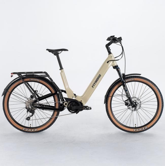 FitNord Venture 700FS DesertMax Elsykkel, matt sand, Ramme 48 cm, dekk 27,5", batteri 720 Wh