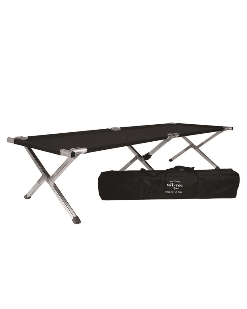 Mil-Tec Tentbed US Type Aluminium 190x65cm (Color: Black)