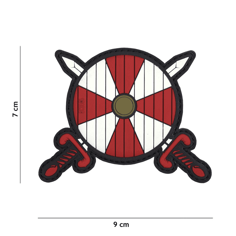 101 INC PVC Patch - Viking shield + 2 Swords (Color: Red/White)