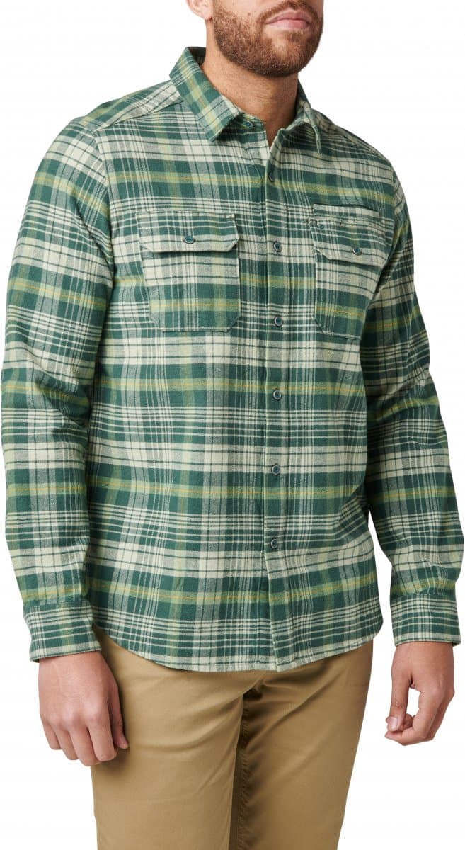 5.11 Tactical Lester Long Sleeve Shirt (Color: TRKG GRN PLD, Size: Large)