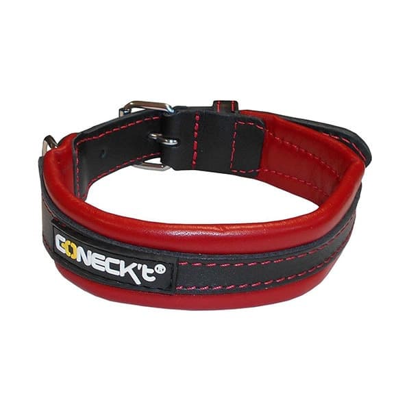 Coneck't Dog Collar Every Day Life Leather - Red (Size: Large)