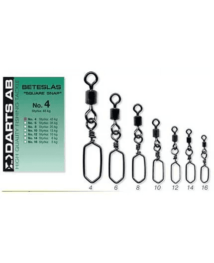 Darts Lure Locks with Swivel "Square Snap" (Size & Amount: #1/0 4pcs)