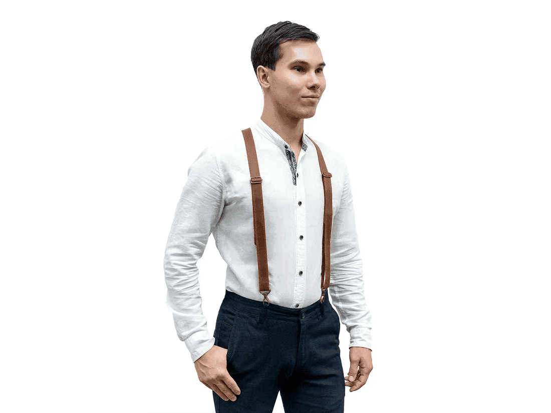 BeaverCraft Adjustable Brown Leather Suspenders Braces with Carabiner Hooks (Size: Black)