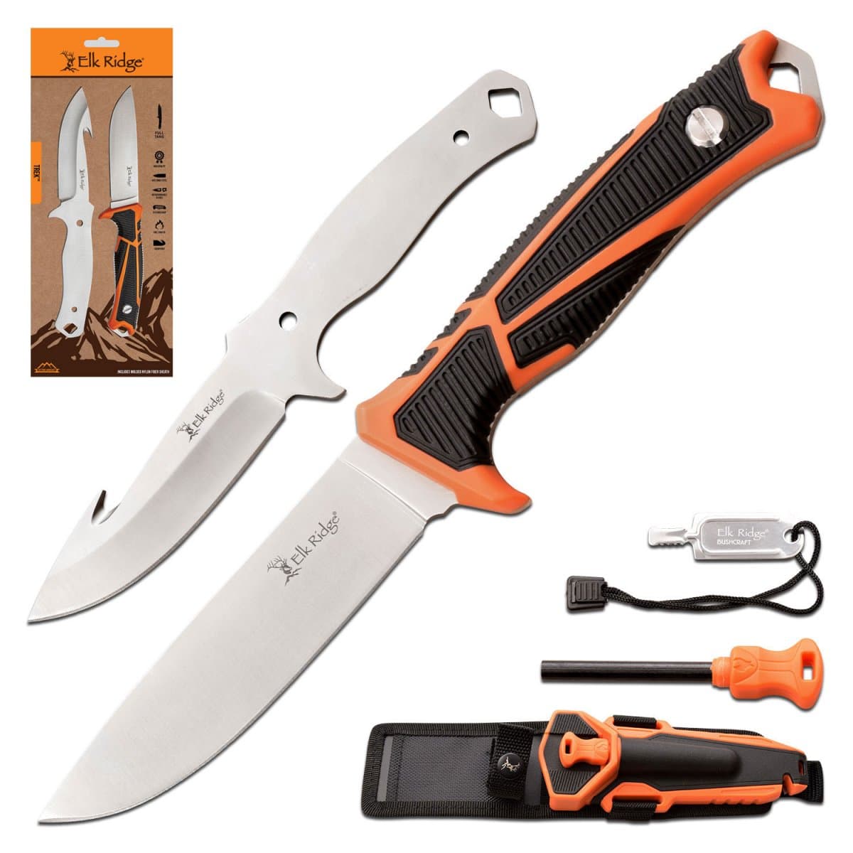Elk Ridge Trek Interchangeable Fixed Blade Knife, Drop Point and Gut Hook Blades