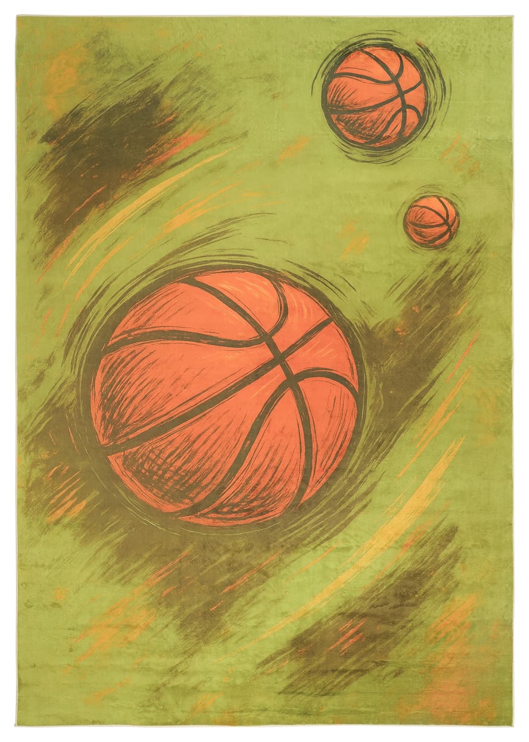 Barneteppe - Basketball (grønn) (Størrelse: 130 x 190 cm)