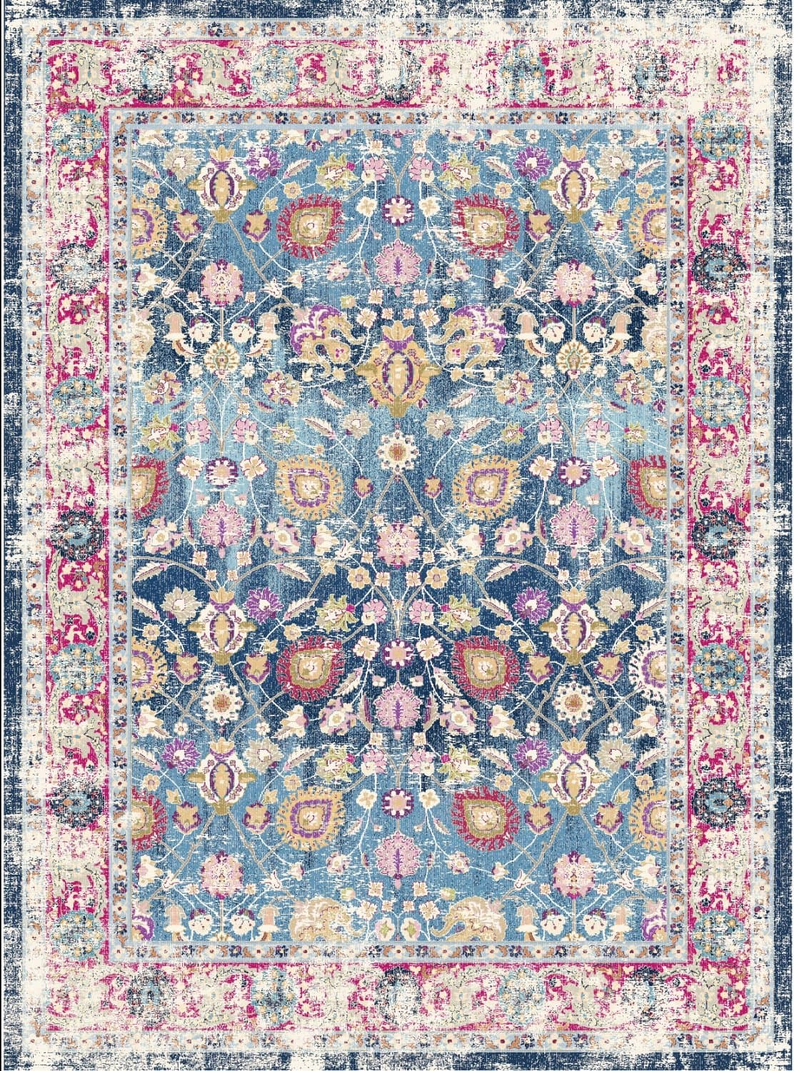 Wilton-teppe - Bouhjar (blå/rosa/multi) (Størrelse: 240 x 340 cm)