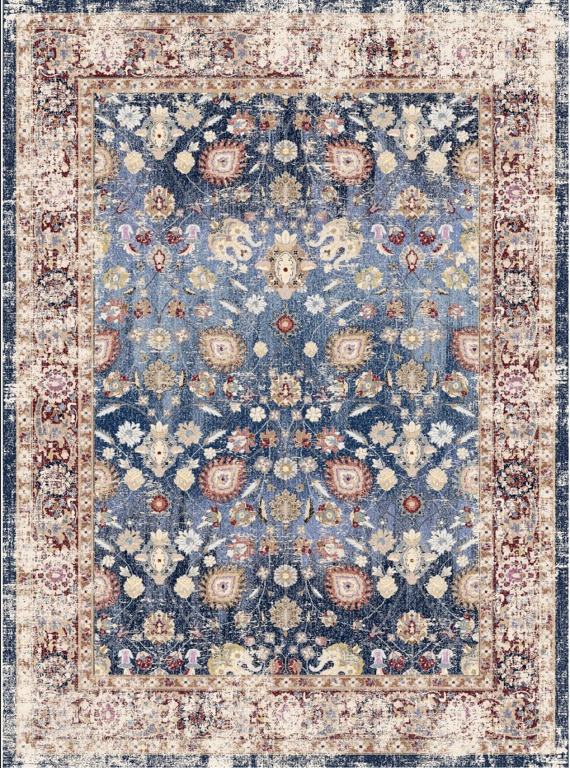 Wilton-teppe - Bouhjar (mørkeblå/multi) (Størrelse: 240 x 340 cm)