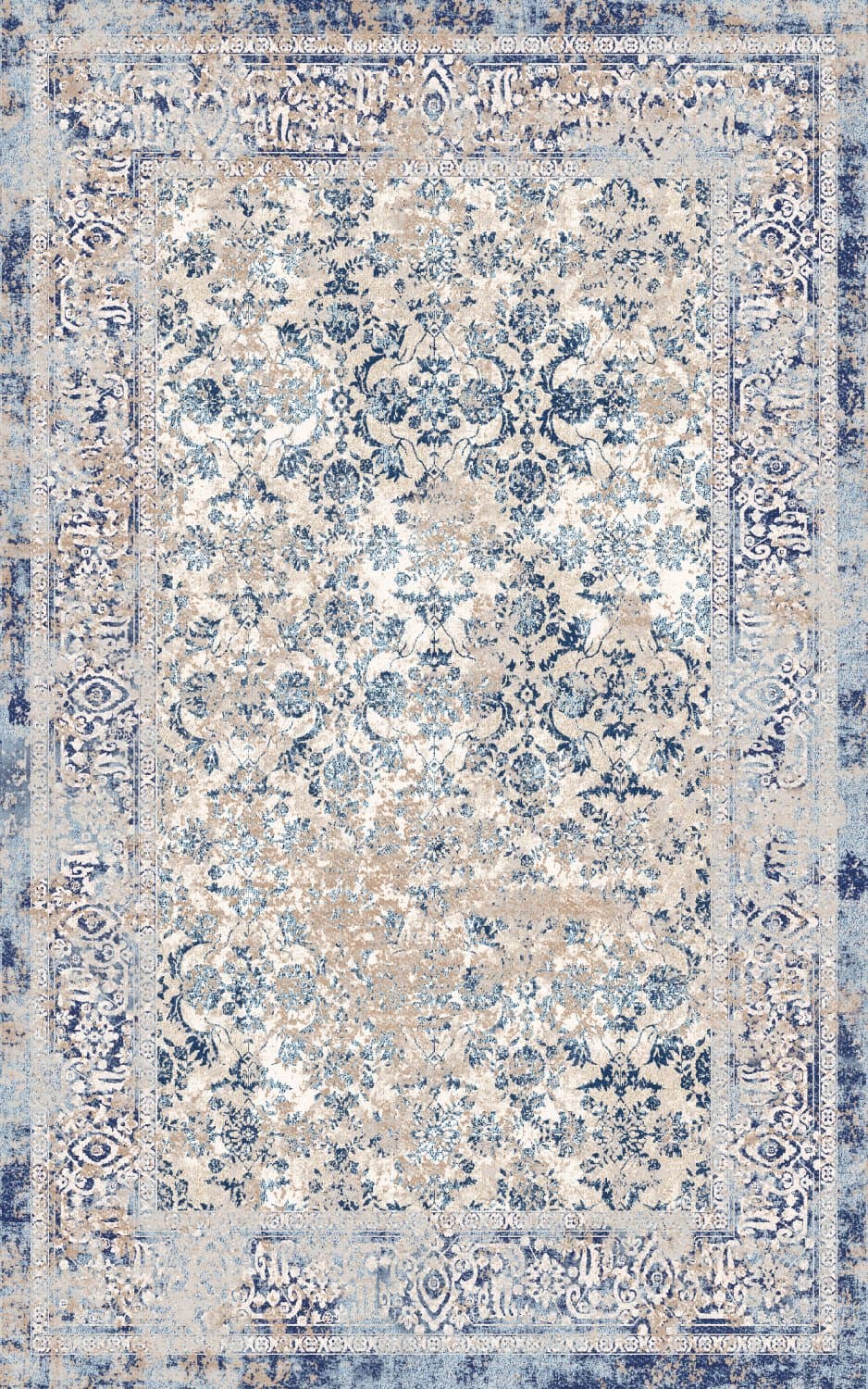 Wilton-teppe - Denizli (blå) (Størrelse: 290 x 390 cm)