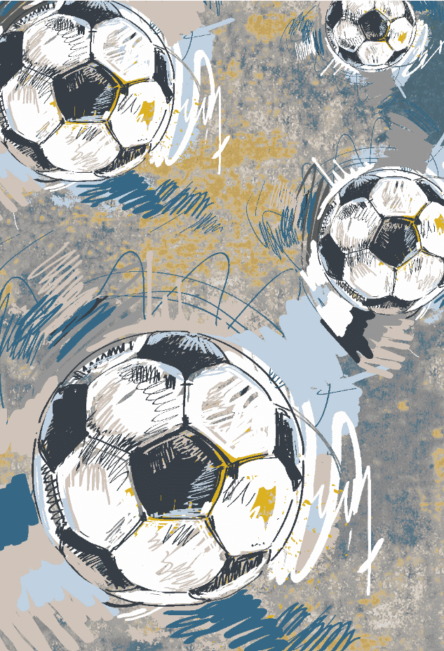 Barneteppe - Cartoon Footballs (multi) (Størrelse: 160 x 230 cm)