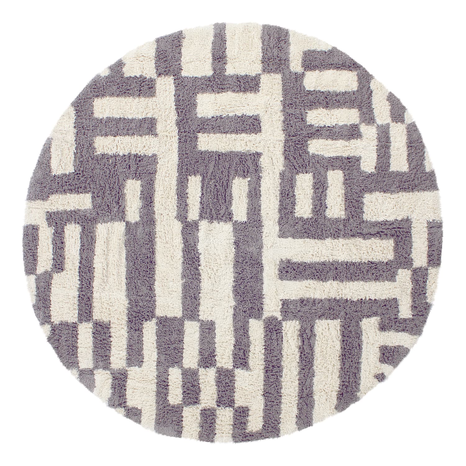Runde tepper - Bergamo Natural Cotton Shaggy (grå/hvit) (Størrelse: Ø 200 cm)
